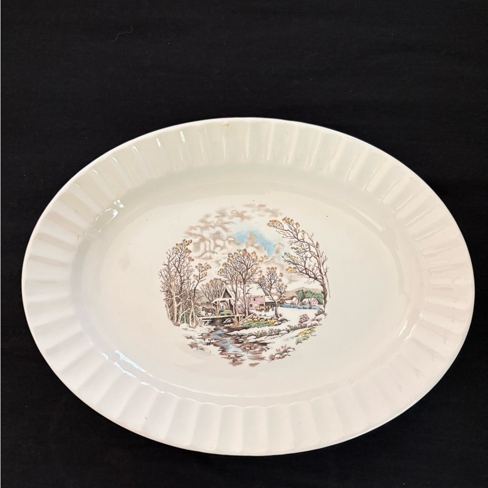 Knowles White Platter with Winter Scenic Design